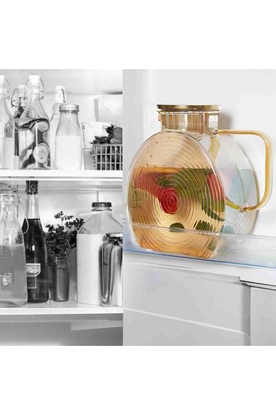 Quasar & Co. Carafe With Lid, Narrow-Storage On The Fridge Door, Glass, 2500 Ml, Amber