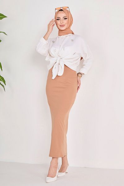 TOFİSA Pencil Skirt Light Tan - 23054