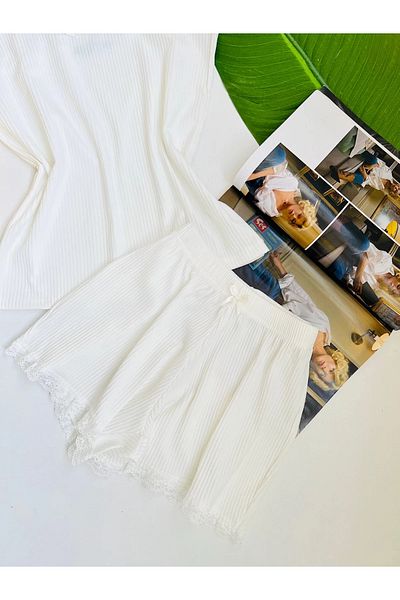 butiksosyete38 Lace Lacy Scalloped Shorts Suit White