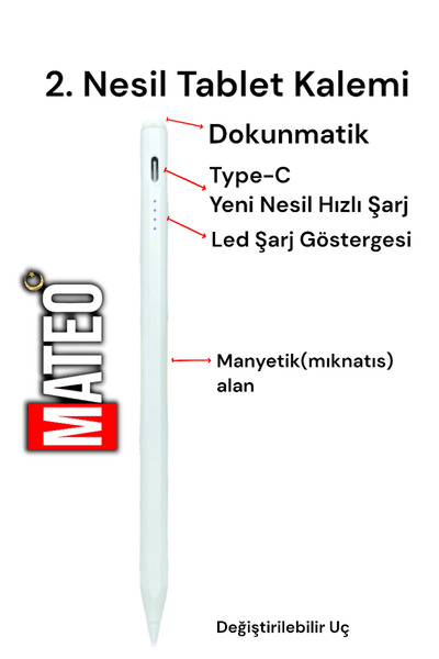 MATEO Dokunmatik Kalem Tüm Cihazlara Uyumlu Tablet Telefon İçin Çizim & Yazı Kalemi Stylus Pen