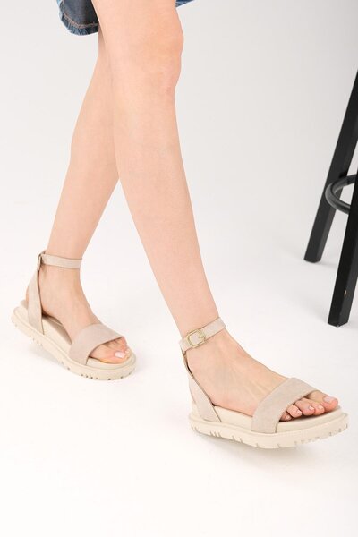 Mio Gusto Susana Beige Color Ankle Strap Women's Sandals