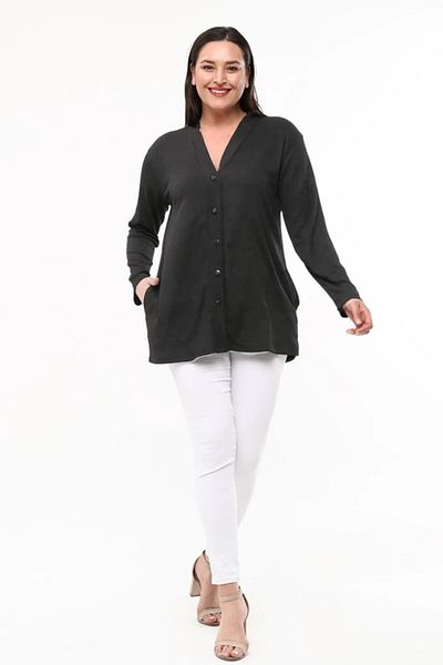 Laden Spring Summer Wrinkled Fabric Mother Women's Classic Matte Black Cardigan
