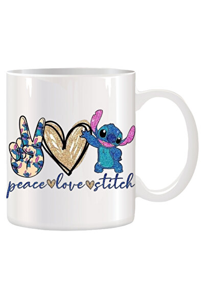 OEM Cană albă personalizată Peace Love Stitch, INOVATIX®. 330 ml