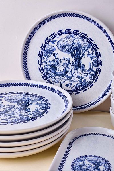 Perotti French Vintage 14 Piece Ceramic Breakfast Set for 6 People