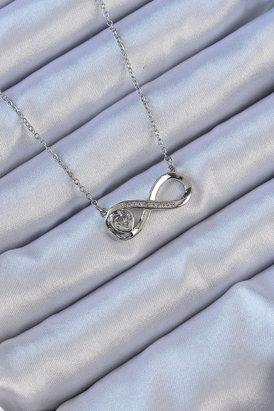 Store 316L Steel Chain Silver Color Zircon Stone Minimal Heart Figure Infinity Necklace