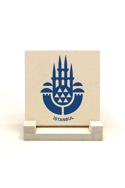 Sadrazam Istanbul Emblem Printed Natural Stone Desktop (10 X 10 Krt-147)