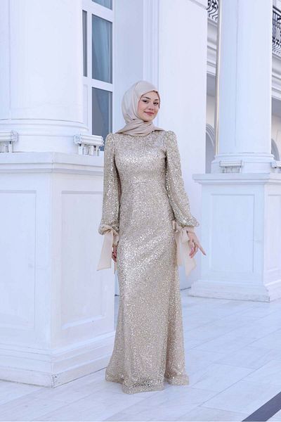 Prive Stylish Stoned Lined Tulle Şimal Hijab Evening Dress