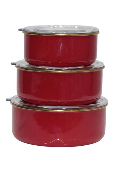 PR HOME Enamel Red Triple Storage Set