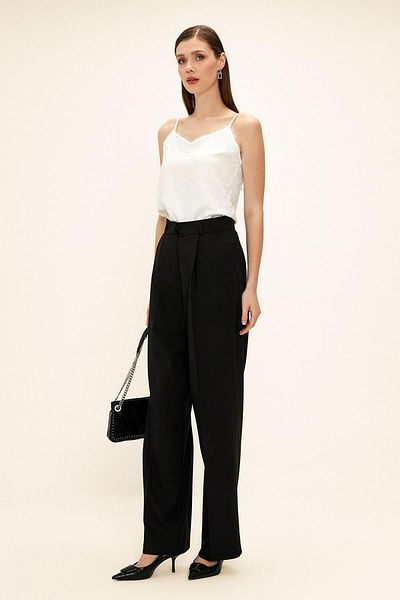 Olcay Pantaloni Palazzo plisați cu talie înaltă NEGRU 7582
