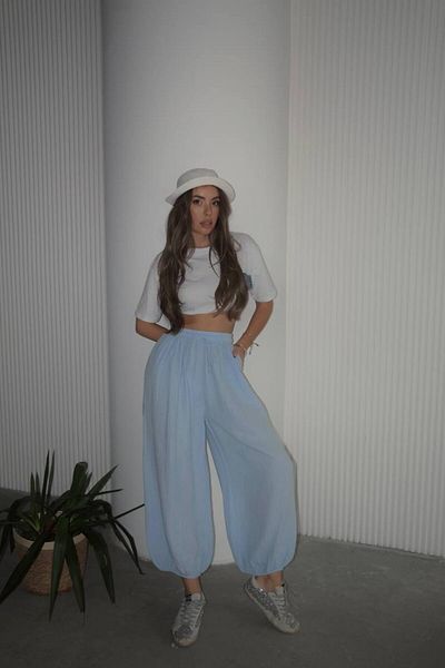İLKCET MODA Pantaloni largi supradimensionați din țesătură de muselină