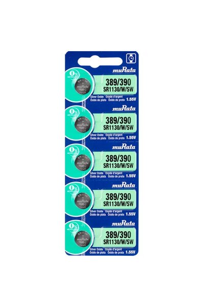 MURATA SR1130/W/SW / 389/390 Silver Oxide 1.55V (muRata) Japan Batteries - 5 Pieces