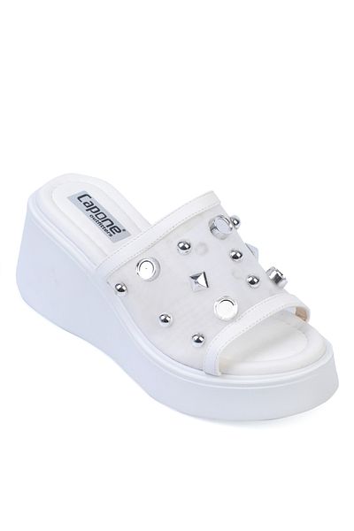 Capone Outfitters Papuci de damă Charlot cu toc cu pană din piele naturală Stone Mesh Comfort