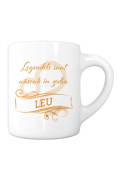 OEM Cană albă personalizată „Legendele se nasc în Leu”, INOVATIX®. 330ml
