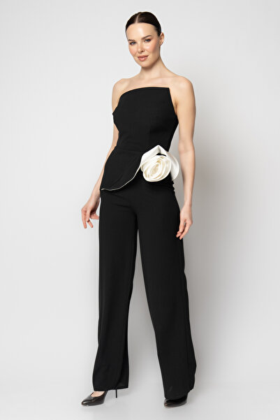 RENGIN Belinden gül detaylı straplez krep abiye tulum