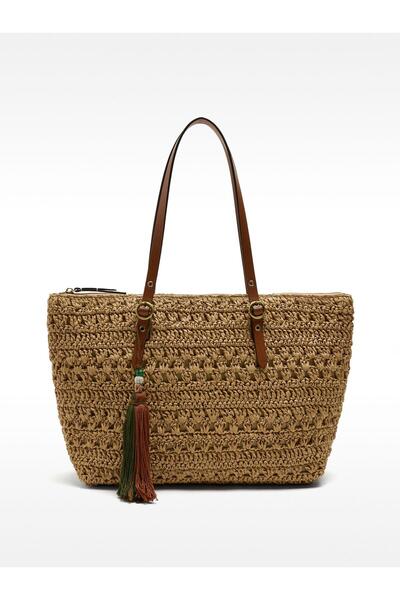 PARFOIS Hasır Efektli Çıkarılabilir Aksesuarlı Çanta