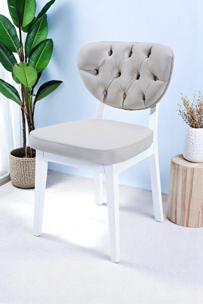 MYMASSA Boston Sandalye - Babyface Krem - Beyaz Gürgen Iskelet - Salon Sandal...