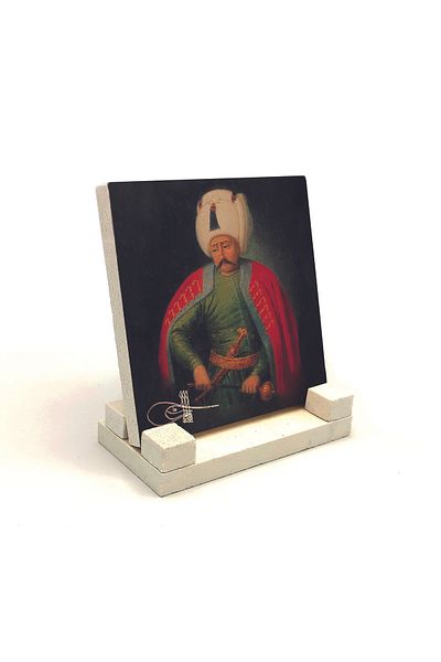 Sadrazam Suport de masă din piatră naturală imprimată Yavuz Sultan Selim (10 X 10 KRT-148)