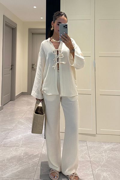 Nazliye Muslin Set with Binding Detail