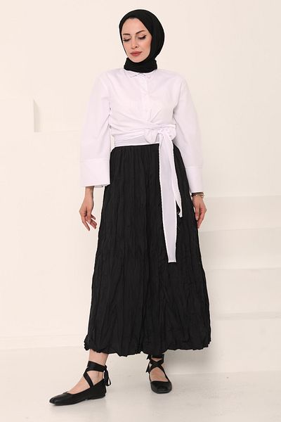TOFİSA Elastic Waist Crinkle Skirt Black - 27013
