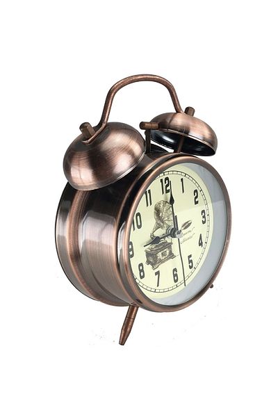 PUFO Ceas deșteptător muzical retro cu buton iluminat cu cadran, metalic, 16 cm, cupru