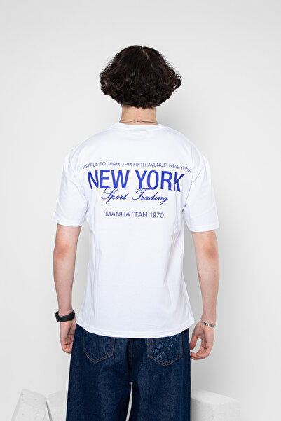 Bak Moda Λευκό μπλουζάκι NYC Manhattan με στάμπα Oversize Unisex