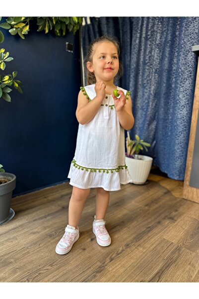 Fortuna Butik Organic Şile Diaper Children's Dress with Pompom