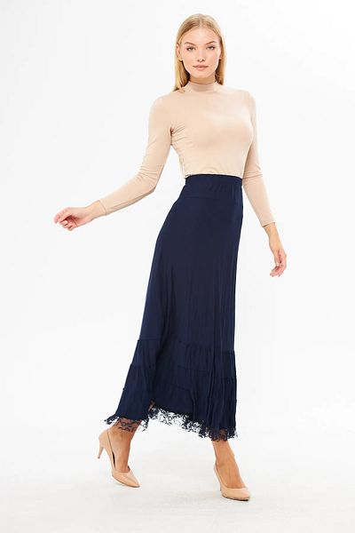 LİFERA Lifera Combed Cotton Skirt with Lace Hem, Large Size