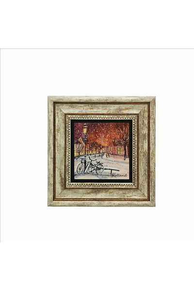 Sadrazam Natural Stone Painting with Dutch Bicycle Image Printed (20 X 20 Krg-40)