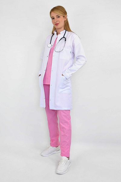 Nur Medikal Giyim Unisex White Judge Collar Plain Long Apron