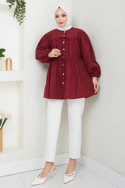 InStyle Риза с копчета в бордо с набрани камъни