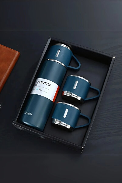 Genel Markalar Paslanmaz Çelik Kamp Termosu Seti 500 ML - 3 Bardaklı Çift Kat...