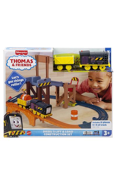 mattel Thomas construction set lifts and loads cargo with diesel
