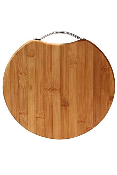 PUFO Tocător rotund de bucătărie din lemn de bambus cu mâner metalic, maro, 35 cm