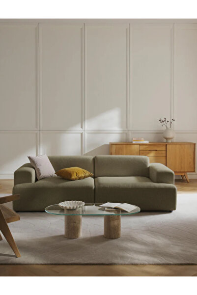 S Home Design Concept Molly 2 Modül Kanepe Koltuk Keten Yağ Yeşili, 210 Cm