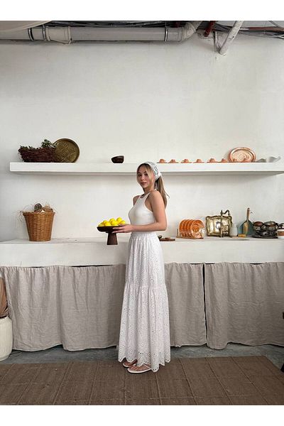 İLKCET MODA Embroidery Lined Long Women's Skirt