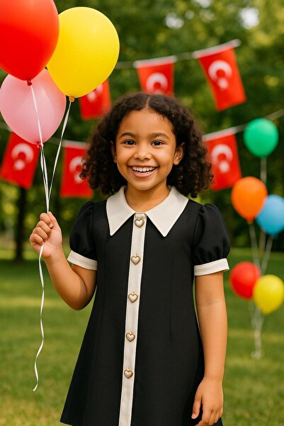 Hilal Akıncı Kids Rochie retro cu nasturi inimă