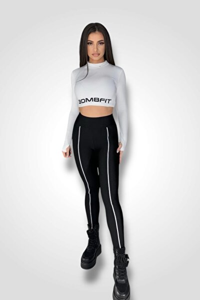 BOMBFIT Colanti Luciosi Negri Excess Zip Premium, talie inalta de dama