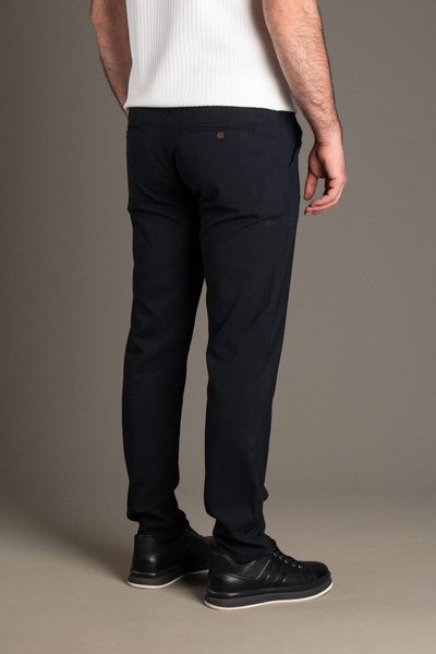 ZEKİ ÖZER Men's Navy Blue Linen Trousers