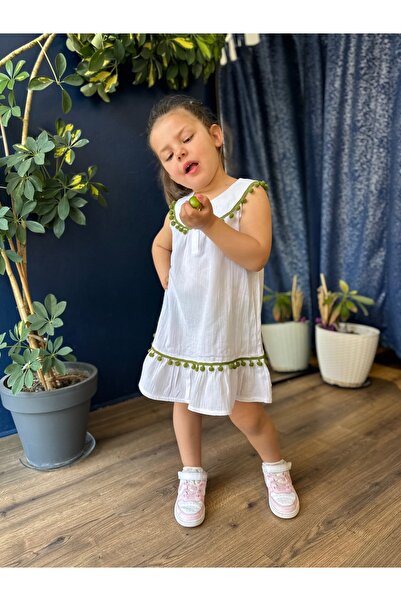 Fortuna Butik Organic Şile Diaper Children's Dress with Pompom