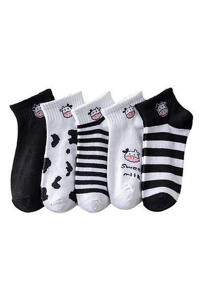 SOCKSHION Унисекс черно-бяла шарка на крава Специален дизайн 5 чифта