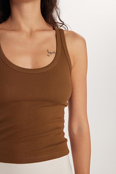 Tudors Women's Slim Fit Slim Fit U Neck Modal Fabric Brown Body Undershirt