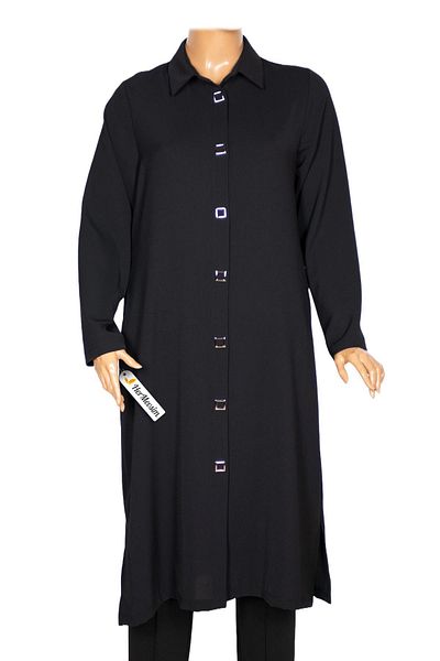 Hermevsim Hesna Women's Taylor Plus Size Crepe Square Snap Black Tunic