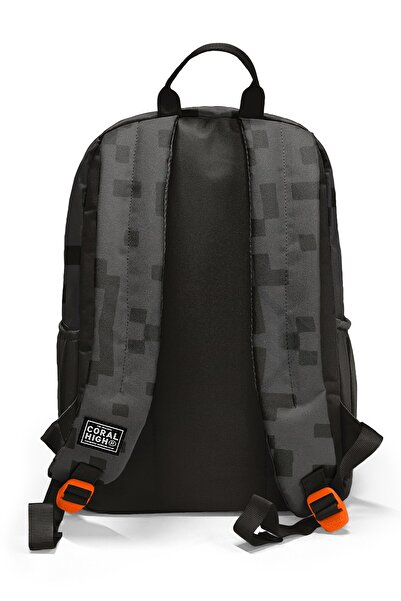 Coral High Black Block Patterned 3-Piece School Bag Set Set0123694