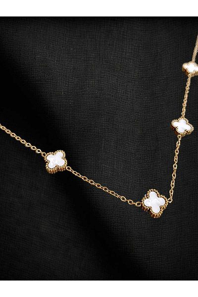 anonim Gold Color Boxed Stone Four Leaf Clover Luck Necklace |   Non-Tarnish Stainless Steel