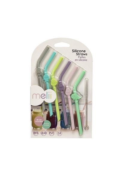 Melii SET OF 6 REUSABLE SILICONE STRAWS, ANIMAL MODEL, BIRDS