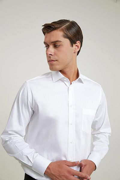 D'S Damat Λευκό μονόχρωμο πουκάμισο Ds Groom Regular Fit