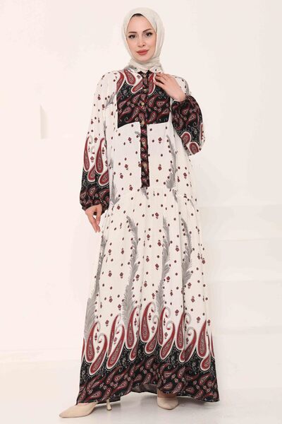 TOFİSA Φόρεμα με μοτίβο με κουμπί κόκκινο - 27040