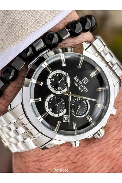 Reward Silver Black Steel Cord, Functions Active, 5 Atm,Vip Men Wrist Watch Bracelet Gift