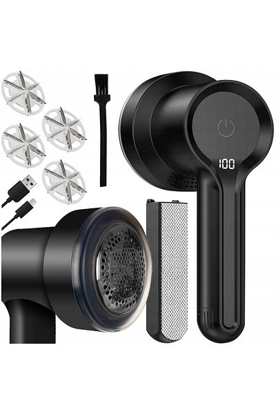 zola Aparat curatat haine 2 in 1, perie electrostatica, 3 viteze, LCD, reincarcabil, 4 capete, negru