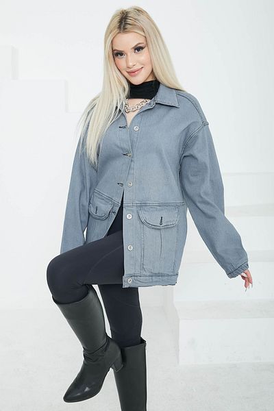 TOFİSA Jachetă de blugi oversize pentru femei, gri - 26578